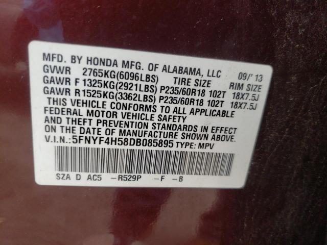 Photo 10 from auction – 2013 HONDA PILOT EXL with VIN 5FNYF4H58DB085895