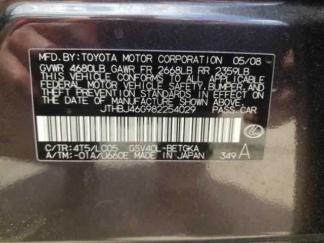 Photo 10 from auction – 2008 LEXUS ES 350 with VIN JTHBJ46G982254029