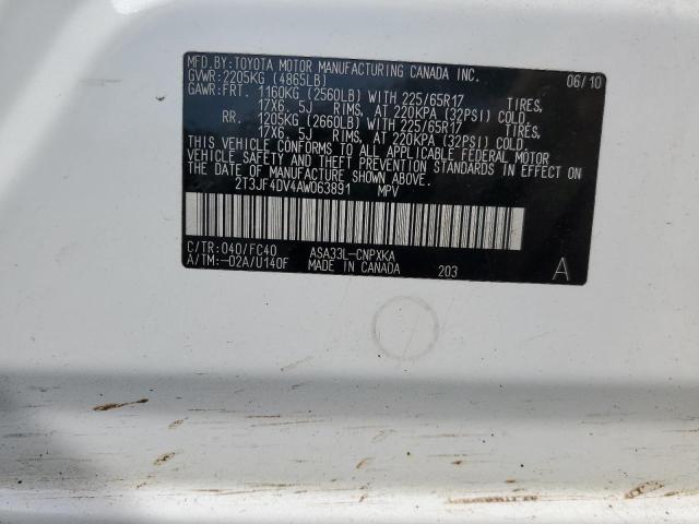 Photo 10 from auction – 2010 TOYOTA RAV4 with VIN 2T3JF4DV4AW063891