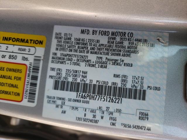 Photo 10 from auction – 2015 FORD FUSION SE with VIN 1FA6P0H77F5126221