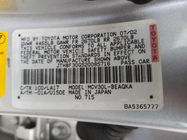 Photo 10 from auction – 2002 LEXUS ES 300 with VIN JTHBF30G520085716