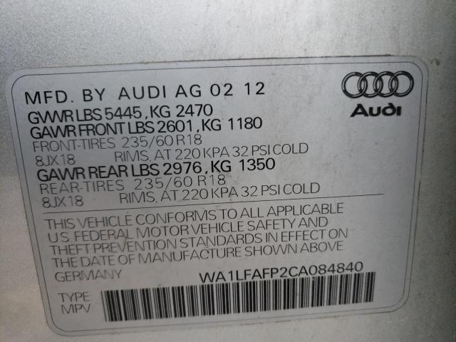 Photo 10 from auction – 2012 AUDI Q5 PREMIUM with VIN WA1LFAFP2CA084840
