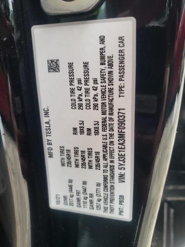 Photo 10 from auction – 2021 TESLA MODEL 3 with VIN 5YJ3E1EA3MF090371
