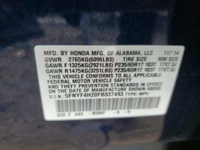 Photo 10 from auction – 2015 HONDA PILOT LX with VIN 5FNYF4H20FB037493