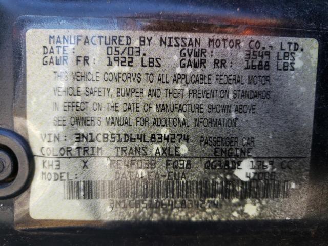 Photo 10 from auction – 2004 NISSAN SENTRA 1.8 with VIN 3N1CB51D64L834274