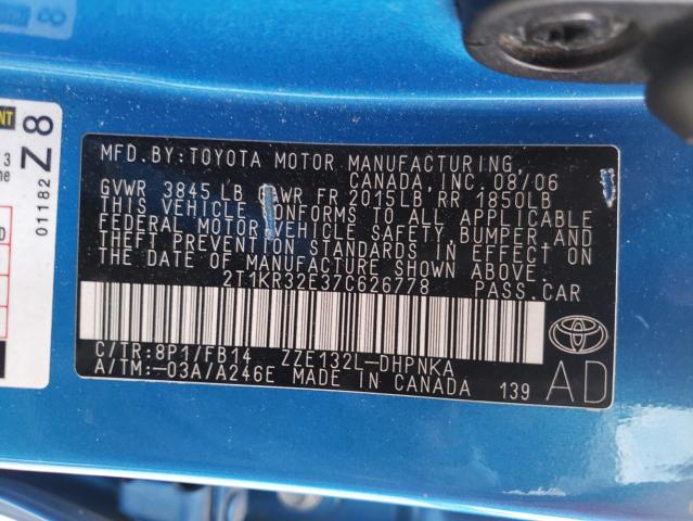 Photo 10 from auction – 2007 TOYOTA COROLLA MA with VIN 2T1KR32E37C626778