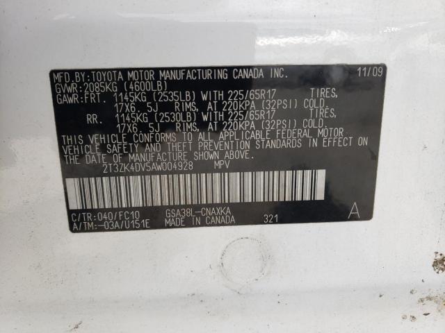 Photo 10 from auction – 2010 TOYOTA RAV4 with VIN 2T3ZK4DV5AW004928
