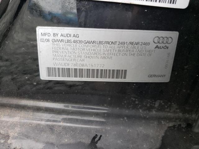 Photo 10 from auction – 2008 AUDI A4 2.0T QU with VIN WAUDF78E08A151772