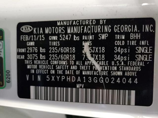 Photo 10 from auction – 2016 KIA SORENTO EX with VIN 5XYPHDA13GG024044