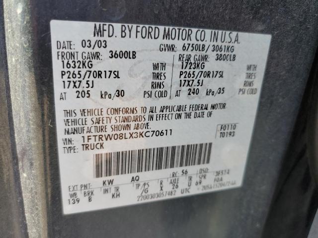 Photo 10 from auction – 2003 FORD F150 SUPER with VIN 1FTRW08LX3KC70611