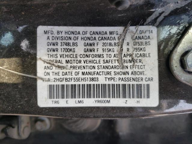 Photo 10 from auction – 2014 HONDA CIVIC LX with VIN 2HGFB2F55EH513803
