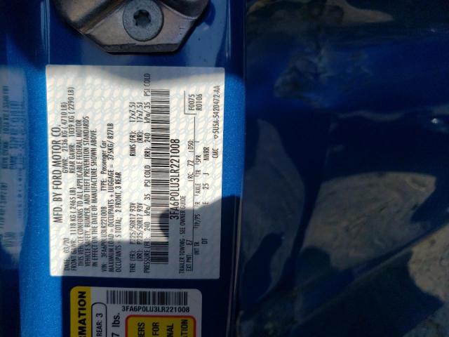 Photo 10 from auction – 2020 FORD FUSION SE with VIN 3FA6P0LU3LR221008