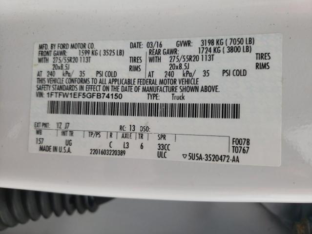 Photo 10 from auction – 2016 FORD F150 SUPER with VIN 1FTFW1EF5GFB74150