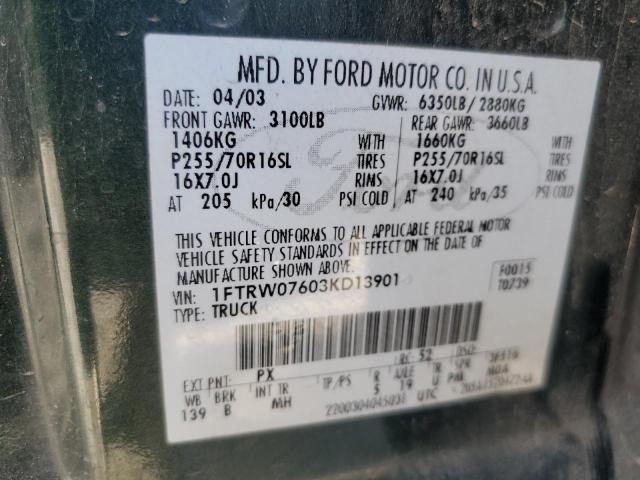 Photo 10 from auction – 2003 FORD F150 SUPER with VIN 1FTRW07603KD13901