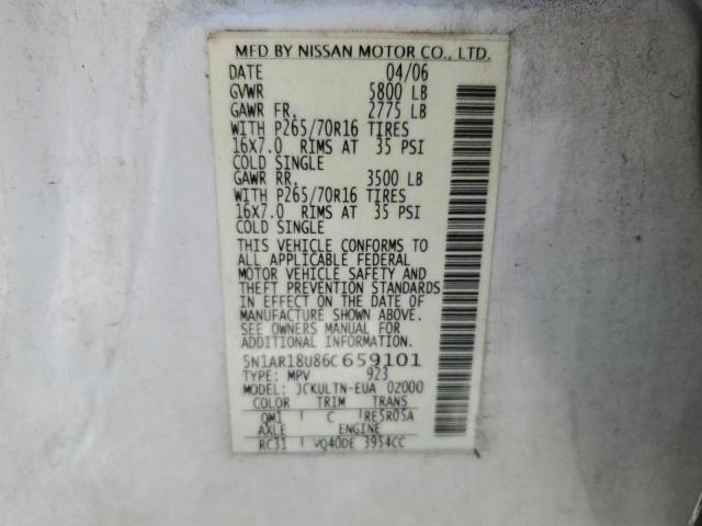 Photo 10 from auction – 2006 NISSAN PATHFINDER with VIN 5N1AR18U86C659101