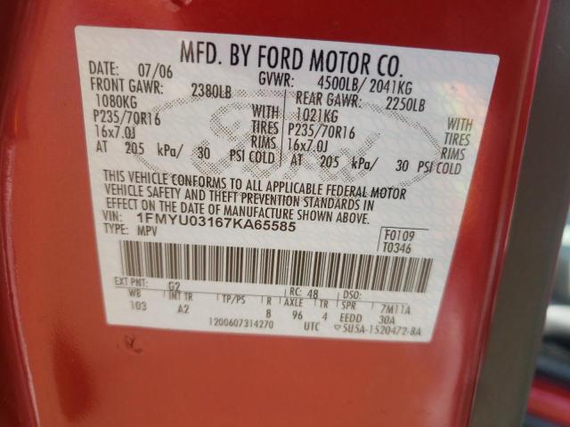 Photo 10 from auction – 2007 FORD ESCAPE XLT with VIN 1FMYU03167KA65585