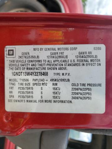 Photo 10 from auction – 2000 CHEVROLET BLAZER with VIN 1GNDT13W4Y2278468