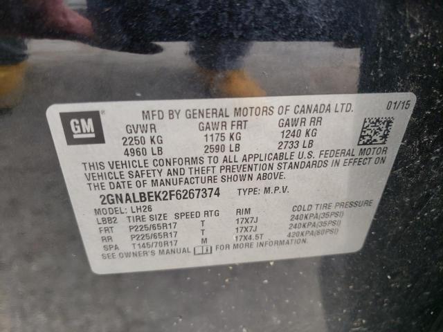 Photo 10 from auction – 2015 CHEVROLET EQUINOX LT with VIN 2GNALBEK2F6267374