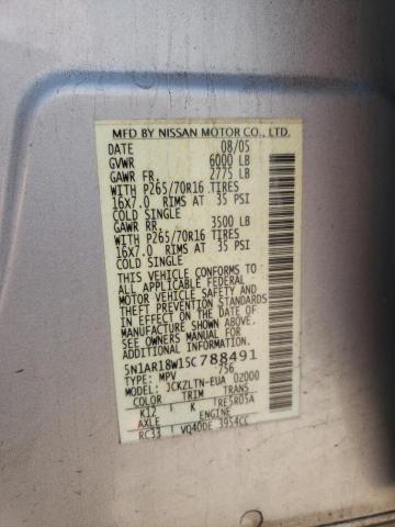Photo 10 from auction – 2005 NISSAN PATHFINDER with VIN 5N1AR18W15C788491