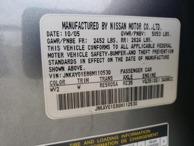 Photo 10 from auction – 2006 INFINITI M35 BASE with VIN JNKAY01E86M110530