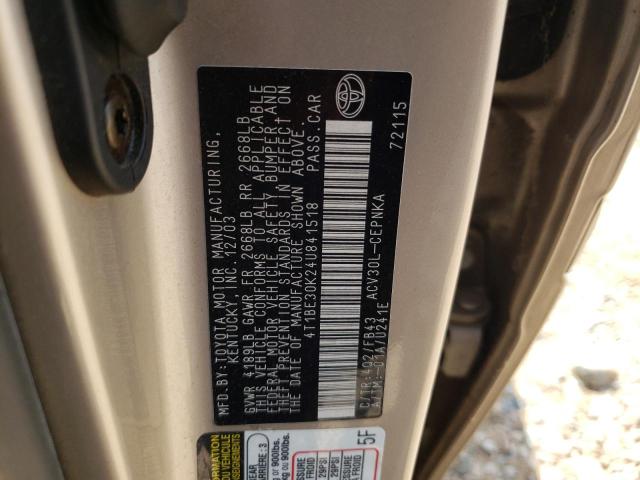 Photo 10 from auction – 2004 TOYOTA CAMRY LE with VIN 4T1BE30K24U841518