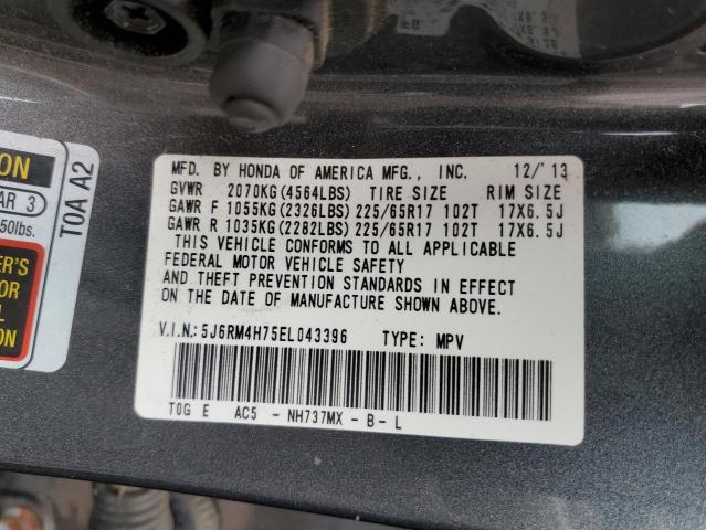 Photo 10 from auction – 2014 HONDA CR-V EXL with VIN 5J6RM4H75EL043396