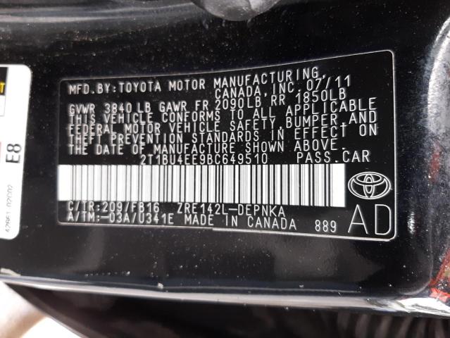 Photo 10 from auction – 2011 TOYOTA COROLLA BA with VIN 2T1BU4EE9BC649510