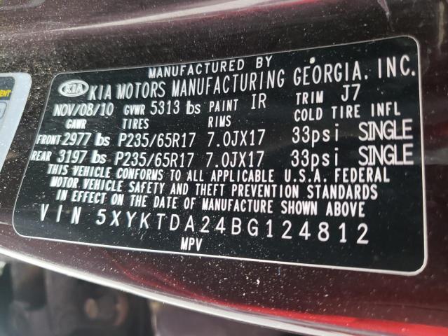 Photo 10 from auction – 2011 KIA SORENTO BA with VIN 5XYKTDA24BG124812