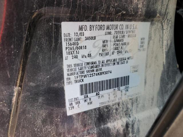Photo 10 from auction – 2004 FORD F150 SUPER with VIN 1FTPW12574KB93074