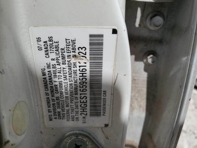 Photo 10 from auction – 2005 HONDA CIVIC LX with VIN 2HGES16595H612923