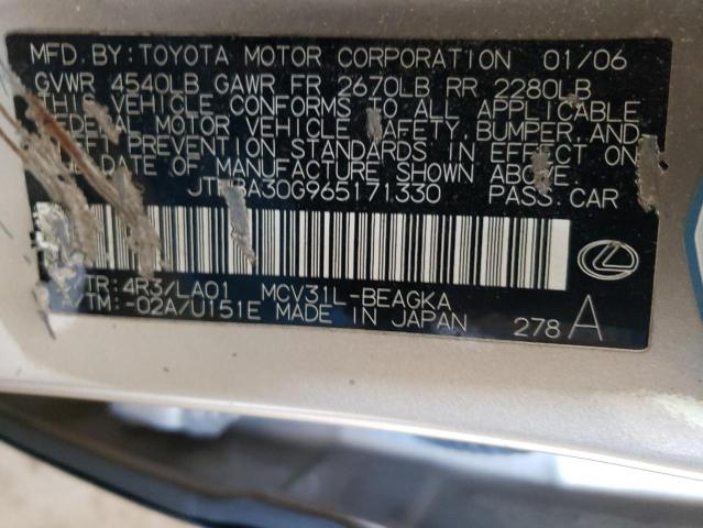 Foto 10 de la subasta – 2006 LEXUS ES 330 con VIN JTHBA30G965171330