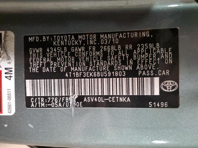 Photo 10 from auction – 2011 TOYOTA CAMRY BASE with VIN 4T1BF3EK6BU591803