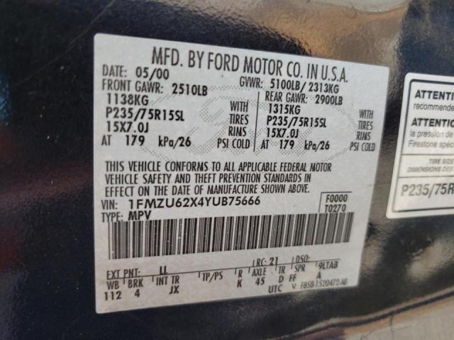 Photo 10 from auction – 2000 FORD EXPLORER X with VIN 1FMZU62X4YUB75666