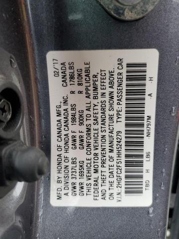 Photo 10 from auction – 2017 HONDA CIVIC LX with VIN 2HGFC2F51HH524279