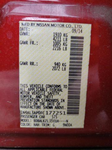 Photo 10 from auction – 2015 NISSAN ALTIMA 2.5 with VIN 1N4AL3AP0FC177251