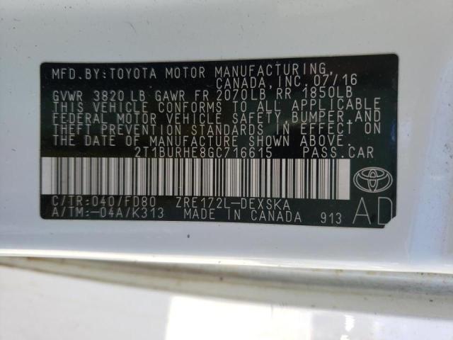Photo 10 from auction – 2016 TOYOTA COROLLA L with VIN 2T1BURHE8GC716615