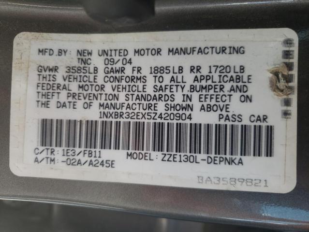 Photo 10 from auction – 2005 TOYOTA COROLLA CE with VIN 1NXBR32EX5Z420904