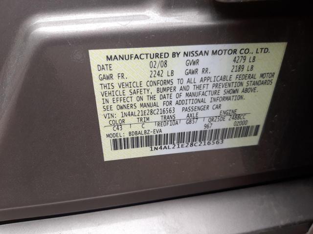 Photo 10 from auction – 2008 NISSAN ALTIMA 2.5 with VIN 1N4AL21E28C216563