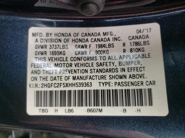 Photo 10 from auction – 2017 HONDA CIVIC LX with VIN 2HGFC2F5XHH539363