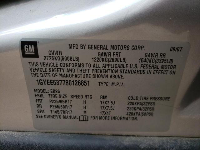 Photo 10 from auction – 2008 CADILLAC SRX with VIN 1GYEE637780126851