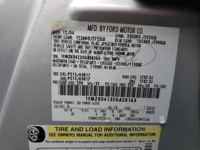 Photo 10 from auction – 2005 FORD FREESTYLE with VIN 1FMZK04135GA28163