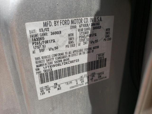 Photo 10 from auction – 2002 FORD F150 SUPER with VIN 1FTRW08L72KC88725