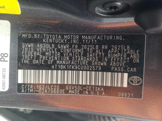 Photo 10 from auction – 2012 TOYOTA CAMRY SE with VIN 4T1BK1FK9CU002579