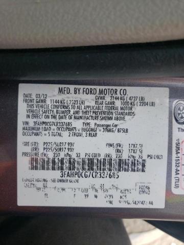 Photo 10 from auction – 2012 FORD FUSION SEL with VIN 3FAHP0CG7CR337685