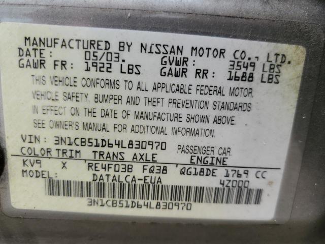 Photo 10 from auction – 2004 NISSAN SENTRA 1.8 with VIN 3N1CB51D64L830970