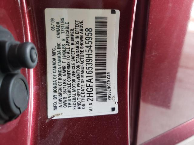 Photo 10 from auction – 2009 HONDA CIVIC LX with VIN 2HGFA16539H545958