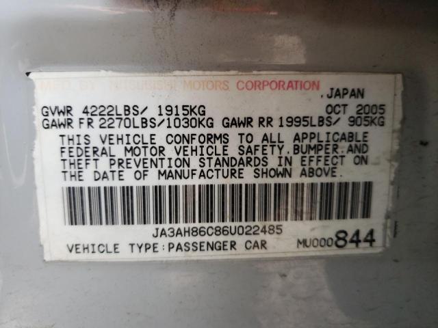 Photo 10 from auction – 2006 MITSUBISHI LANCER EVO with VIN JA3AH86C86U022485