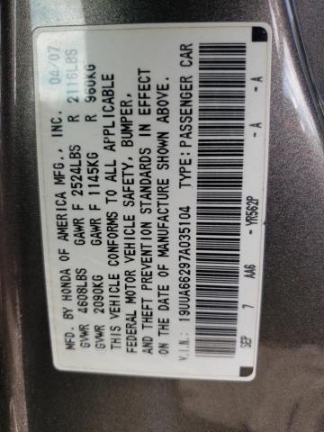 Photo 10 from auction – 2007 ACURA TL with VIN 19UUA66297A035104