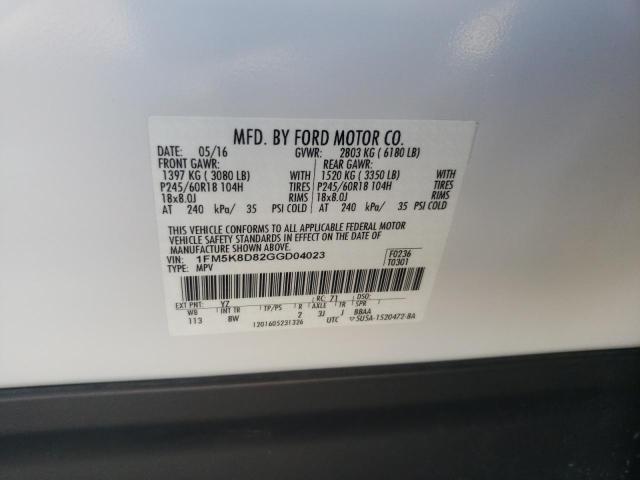 Photo 10 from auction – 2016 FORD EXPLORER X with VIN 1FM5K8D82GGD04023