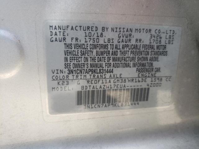 Photo 10 from auction – 2019 NISSAN VERSA S with VIN 3N1CN7AP9KL831444